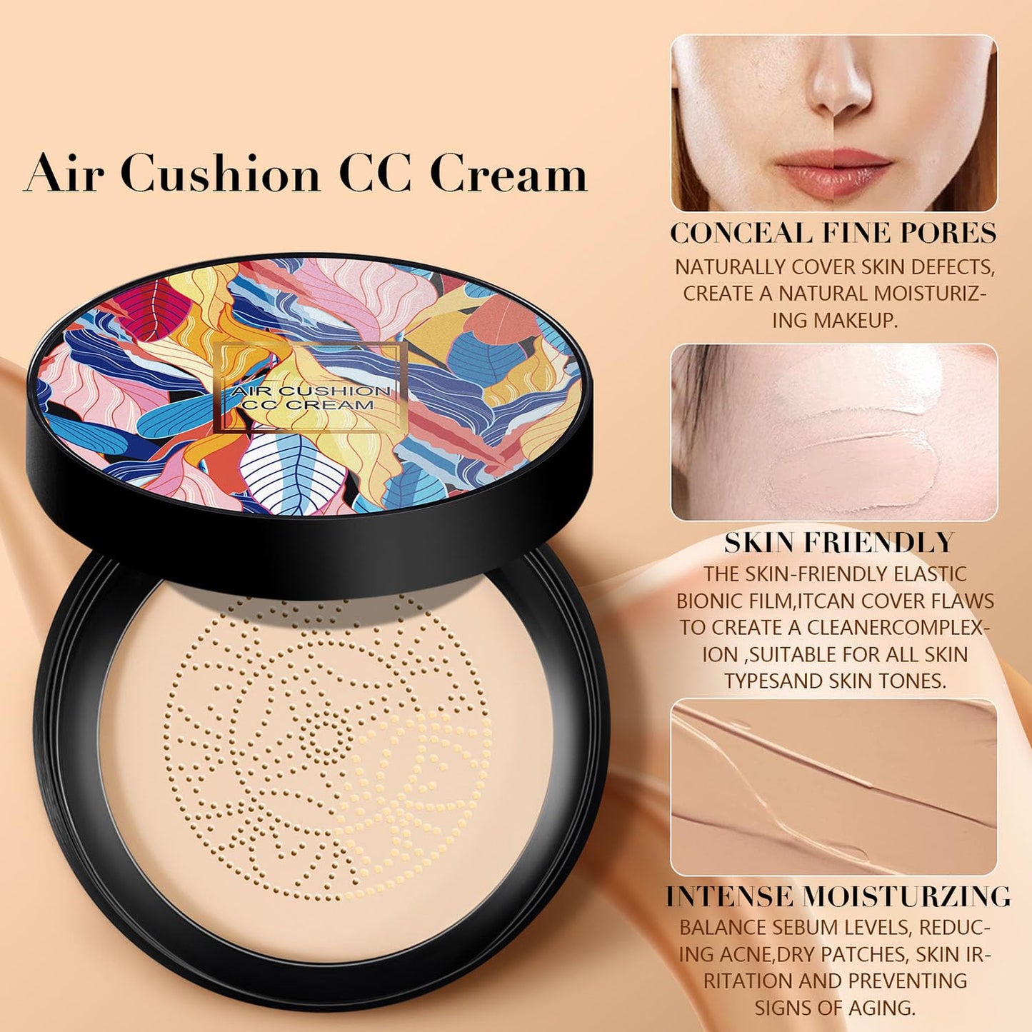 Indicativet Mushroom Head Air Cushion Cc Cream, Air Cushion Cc Cream Mushroom Head Foundation, BB Cream Face Make Up, Long Lasting Matte Moisturizing Concealer, New Packaging (Natural, 1Pcs)