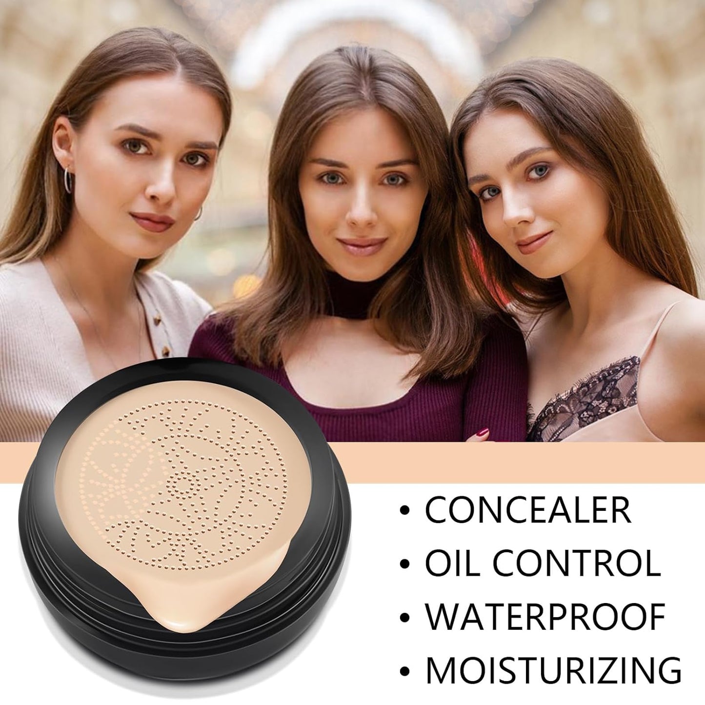 Indicativet Mushroom Head Air Cushion Cc Cream, Air Cushion Cc Cream Mushroom Head Foundation, BB Cream Face Make Up, Long Lasting Matte Moisturizing Concealer, New Packaging (Natural, 1Pcs)