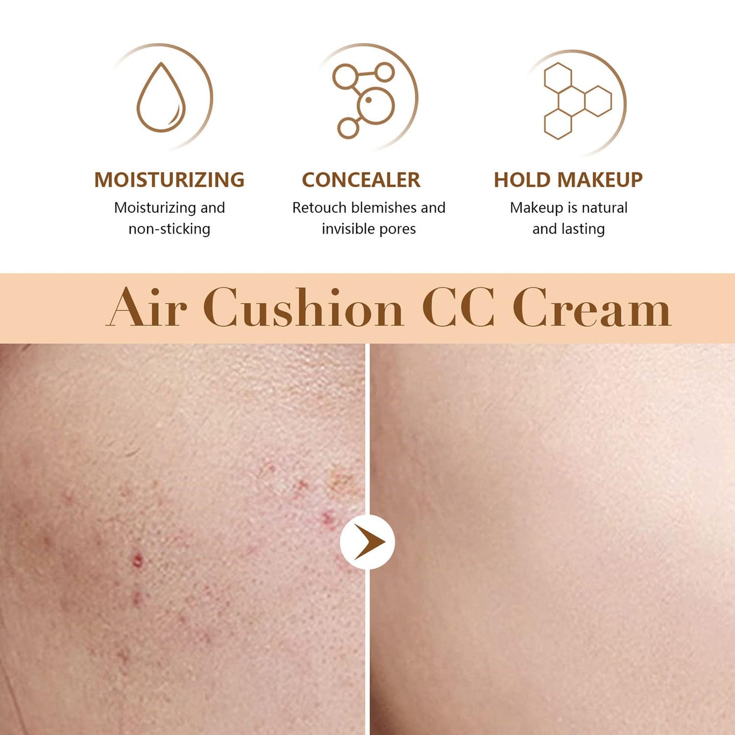 Indicativet Mushroom Head Air Cushion Cc Cream, Air Cushion Cc Cream Mushroom Head Foundation, BB Cream Face Make Up, Long Lasting Matte Moisturizing Concealer, New Packaging (Natural, 1Pcs)