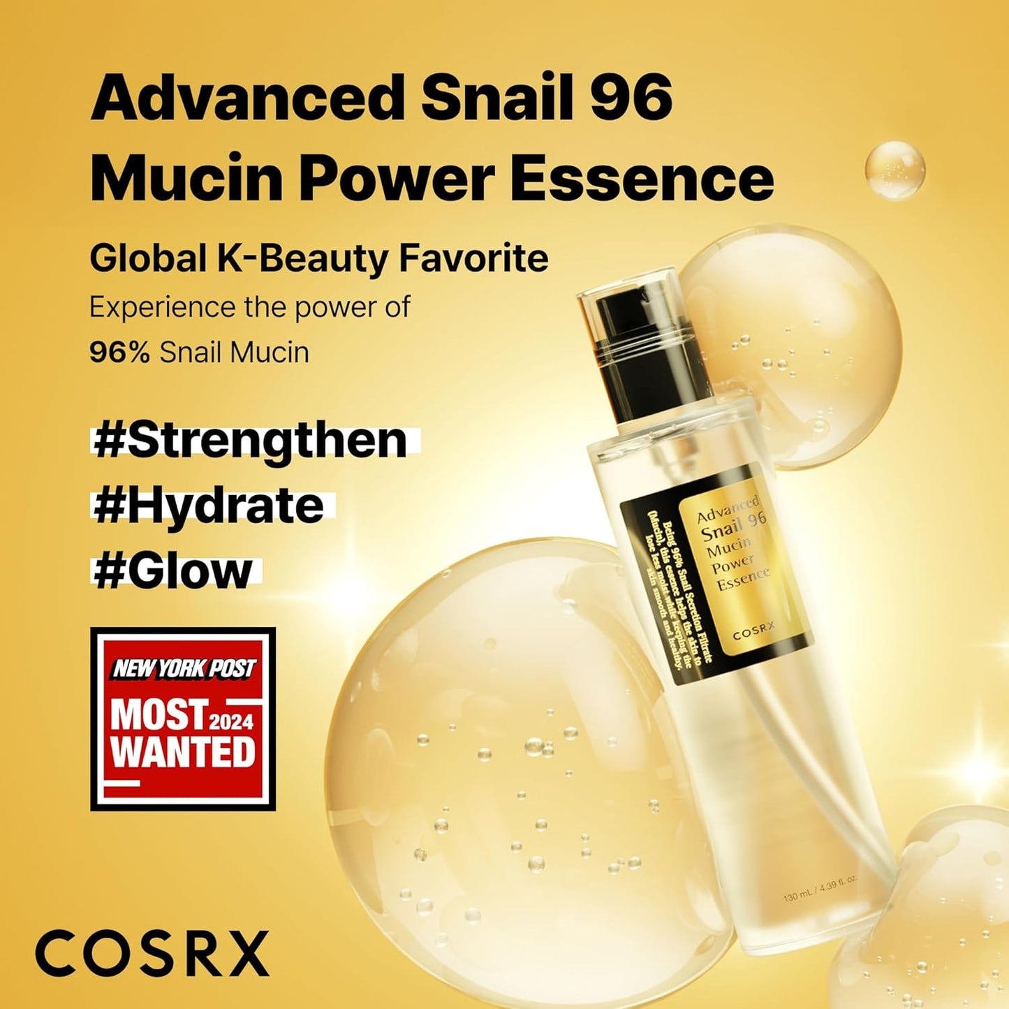 Snail Mucin 96% Power Repairing Essence 3.38 Fl.Oz 100Ml, Hydrating Serum for Face with Snail Secretion Filtrate for Dull Skin & Fine Lines, Korean Skin Care