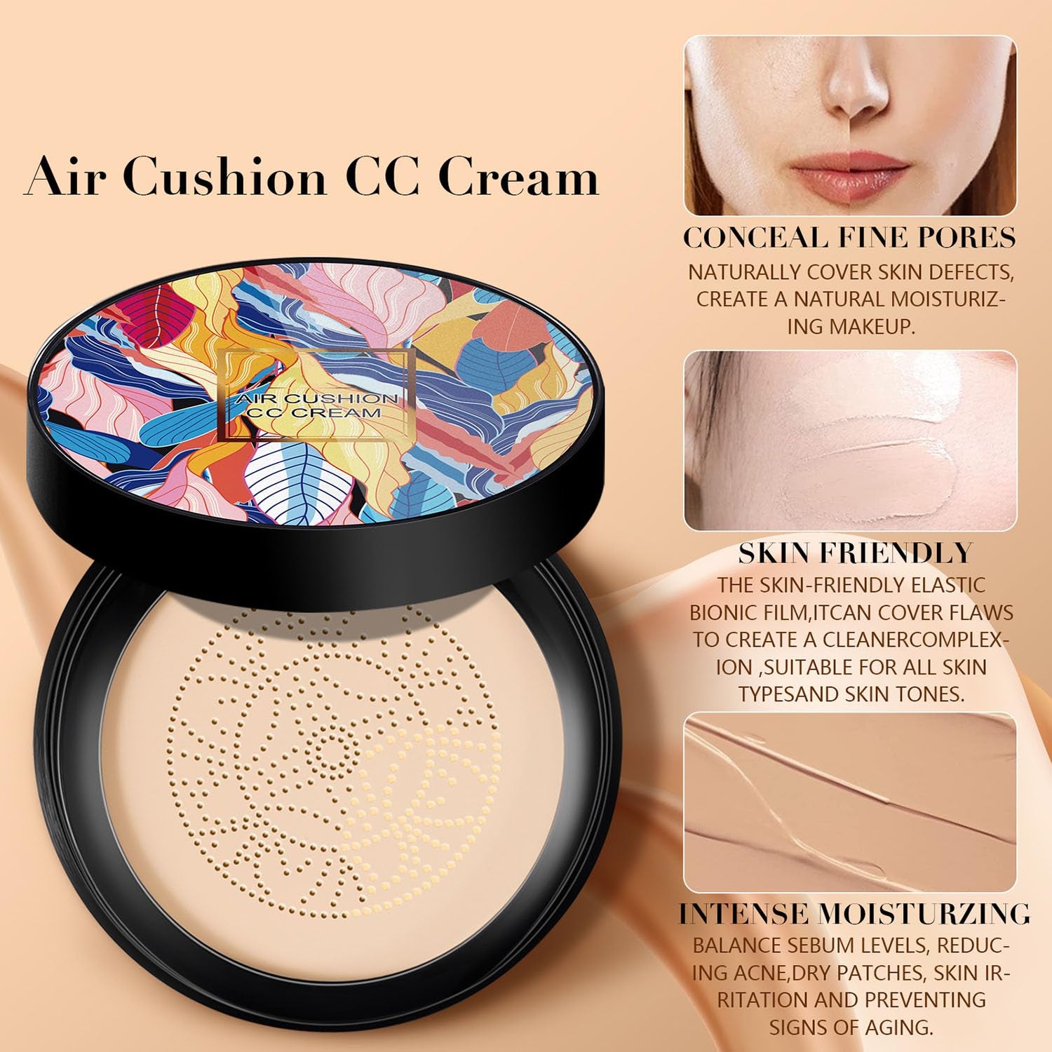 Indicativet Mushroom Head Air Cushion Cc Cream, Air Cushion Cc Cream Mushroom Head Foundation, BB Cream Face Make Up, Long Lasting Matte Moisturizing Concealer, New Packaging (Natural, 1Pcs)