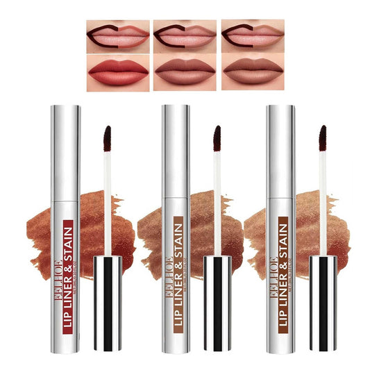 3 Pcs Peel off Lip Liner Stain, Long Lasting Plumper Peel off Lip Stain Liner, Highly Pigmented Waterproof, Transfer-Proof Lip Tint Stain, Matte Finish (3 Colors, A)
